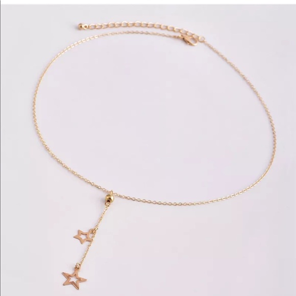 {JORDAN} dainty double star gold necklace - Picture 3 of 5